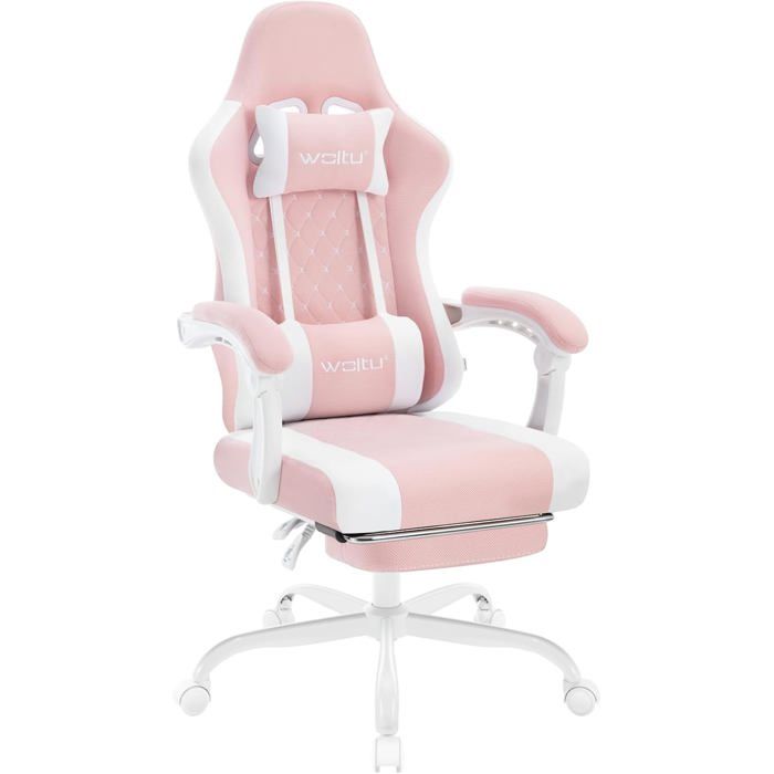 WOLTU Chaise Gaming Massante Chaise Bureau Ergonomique avec Coussin à Ressorts Tissu Maille Charge 150kg Rose+Blanc WOLTU Chaise Gaming Massante Chaise Bureau Ergonomique avec Coussin à Ressorts Tissu Maille Charge 150kg Rose+Blanc
