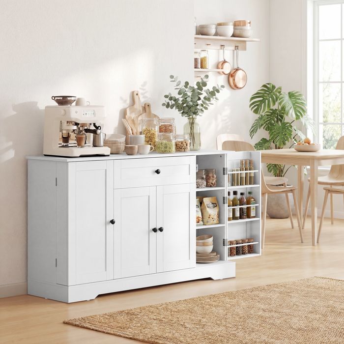 Buffet cuisine meuble de rangement avec tiroir 4 portes à fermeture douce racks-porte et étagères réglables blanc