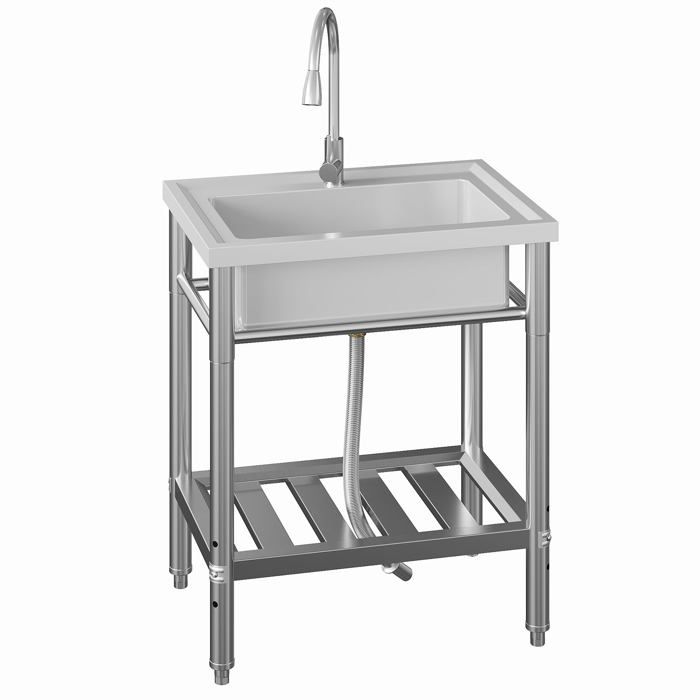TRIUMPUNPRE Évier inox monobloc autoportant avec plan de travail robinet pivotant 360° usage pro et privé 1 bac cuisine