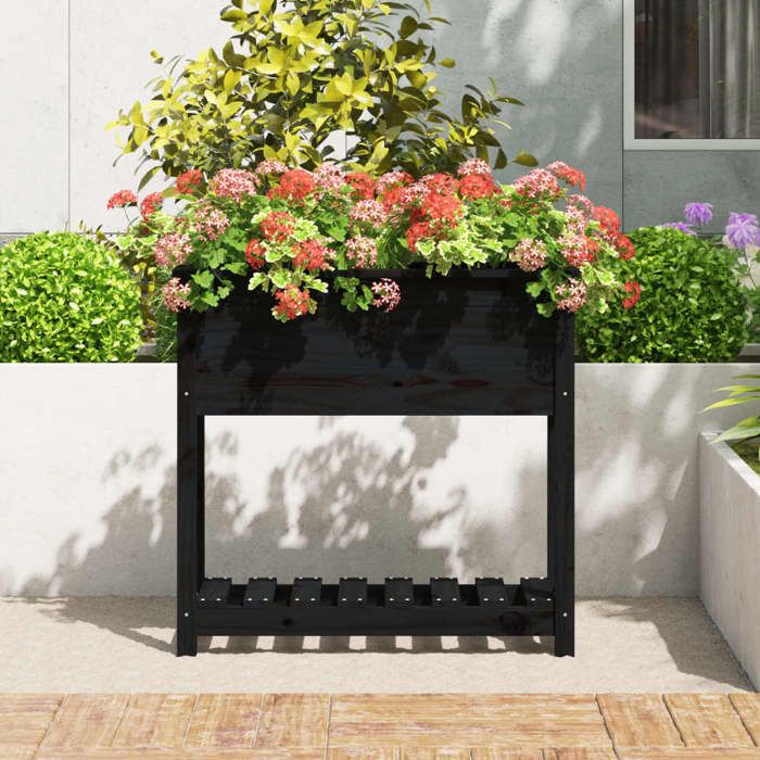 Jardinière - Balconnière avec étagère Noir 82 5x34 5x81 cm Bois massif de pin - Intérieur/Extérieur @EU912188 Jardinière - Balconnière avec étagère Noir 82 5x34 5x81 cm Bois massif de pin - Intérieur/Extérieur @EU912188