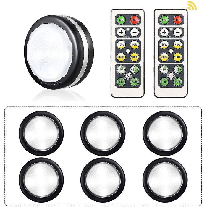 Lot de 6 lampes LED pour meubles fonctionnant sur piles avec télécommande - WELLNGS