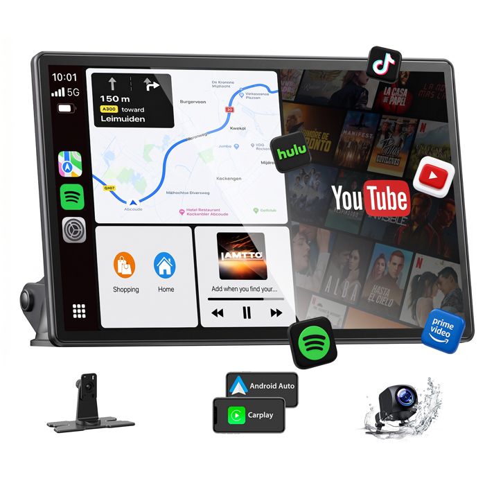 CAMPARK Autoradio Carplay sans Fil Android Auto 10 écran Tactile Voiture Caméra de recul Vidéo en ligne Netflix YouTube TikTok