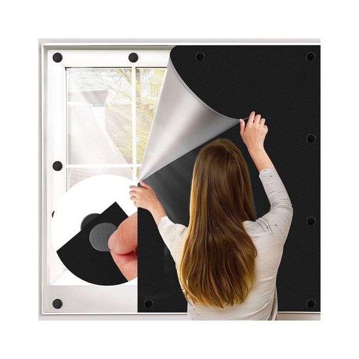 Rideau occultant à ventouses - 145 x 200 cm - Sac de rangement inclus - Occultation totale et recoupable - Portable - Installation