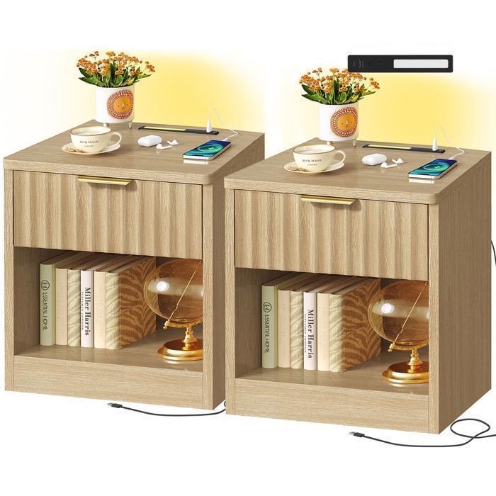 Table de chevet - FIONLINE - Lot de 2 - 2 tiroirs - LED tricolore réglable