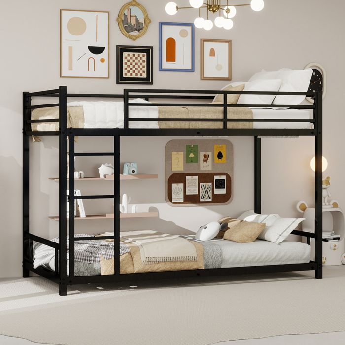Lit superposé métal double 90x190 cm ultra robuste silencieux barrière de sécurité renforcée