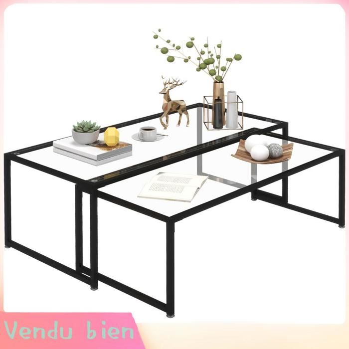 LIA Lot 2 tables gigognes acier noir verre trempé