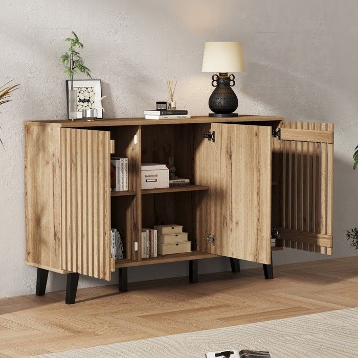 Buffet latéral - Zephmum - 150x40x95 cm table dappoint 3 portes 6 compartiments pour salon chambre bureau entrée