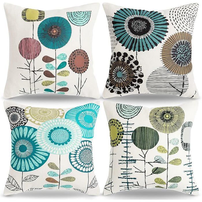 Housse Coussin Tournesol Housse de Coussin 40x40 Bleu Fleur Décorative Taie Oreiller Set de 4 Housses de Coussin de 40 x 40 cm Bleu