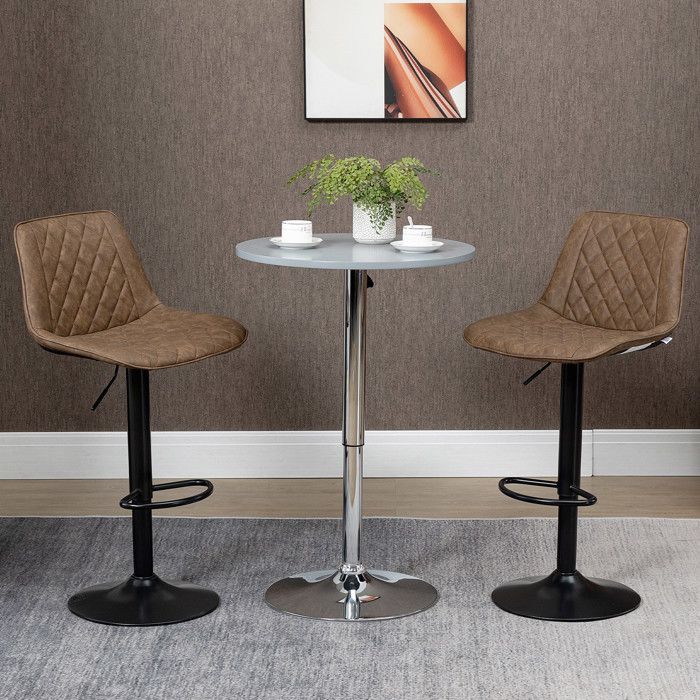 Lot de 2 tabourets de cuisine hauts réglables assise pivotante 46 5 x 51 x 86-106 cm marron