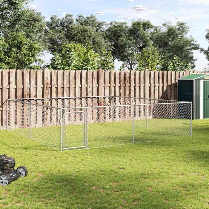Chenil Extérieur pour Chiens - vidaXL - acier galvanisé - argenté - 4 x 4 x 1 m@wki86b