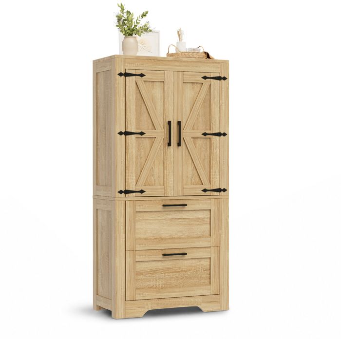 LEMLIT Buffet de Cuisine Haut - avec 2 Portes et 2 Tiroirs - Meuble de Rangement - Style Vintage - 60 x 30 x 128 cm