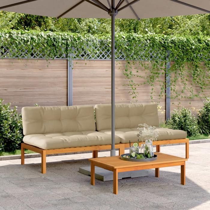 Canapés centraux palette de jardin et coussins (lot de 2) bois acacia - Sofa dextérieur LL2802
