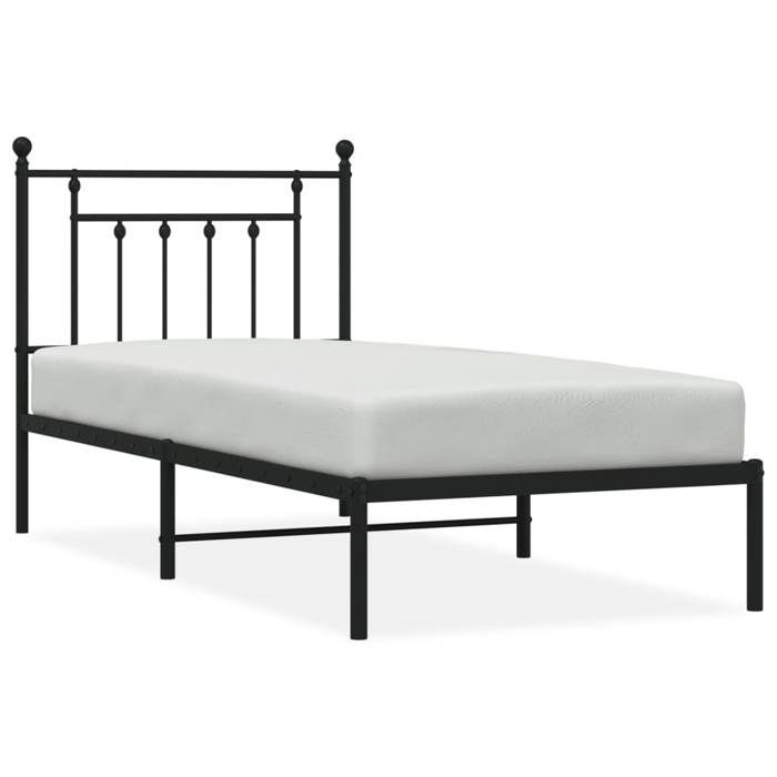 Cadre de Lit Métal sans matelas avec Tête de Lit 1 place Noir 90x190 cm en acier et sommier à lattes inclus EU605047