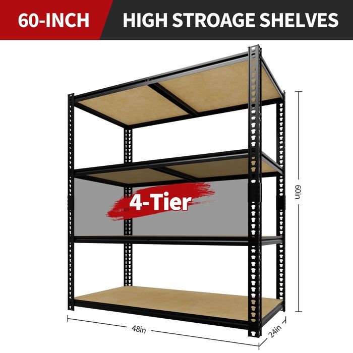 Étagère de sous-sol à 4 niveaux étagère de rangement pour garage étagère robuste avec une charge 1088 kg 120 x 60 x 150 cm