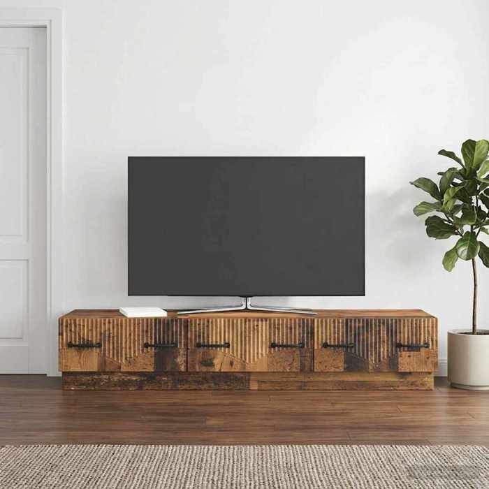 Meuble HIFI - Meuble TV Bois Ancien 147 x 345 x 27 cm avec passe-câbles intégré pour Salon 666954