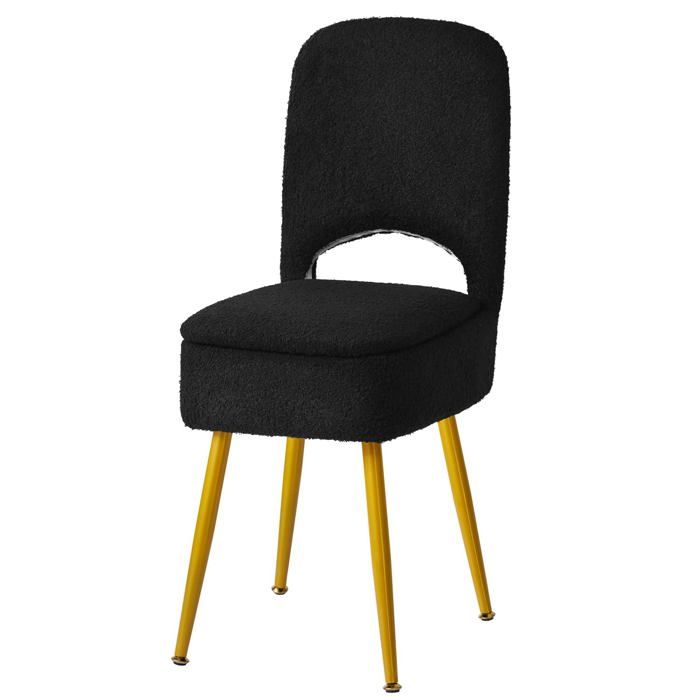 Tabouret coiffeuse avec dossier pliable - assise velours noir 4 pieds métal antidérapants - chaise maquillage et rangement