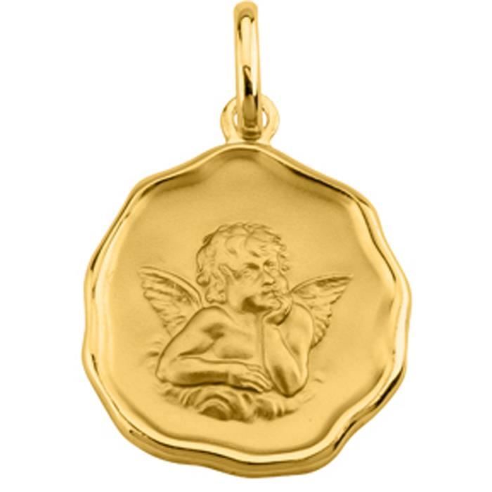 Pendentif Médaille Ange En Plaqué Or 18 Carats - Bijou Neuf Bijouxia