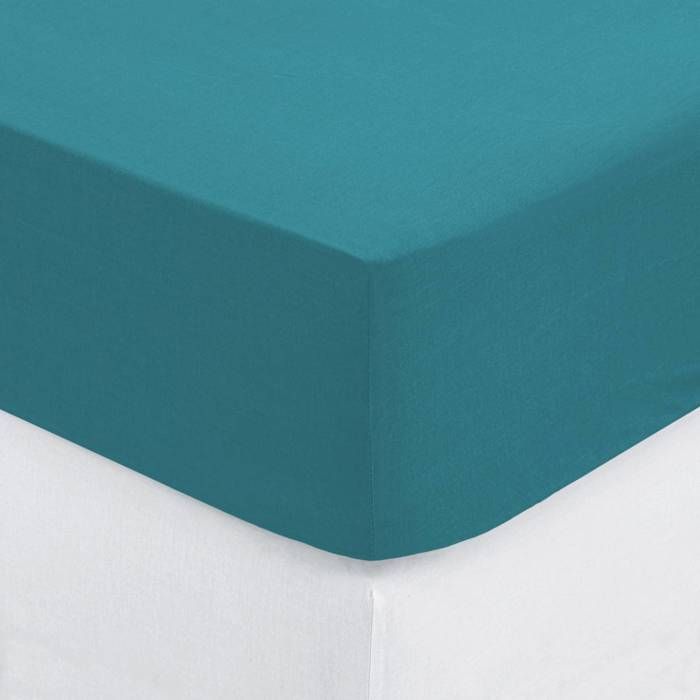 Drap-housse Carina en coton bleu canard 90x190cm - Atmosphera Créateur dintérieur Drap-housse Carina en coton bleu canard 90x190cm - Atmosphera Créateur dintérieur
