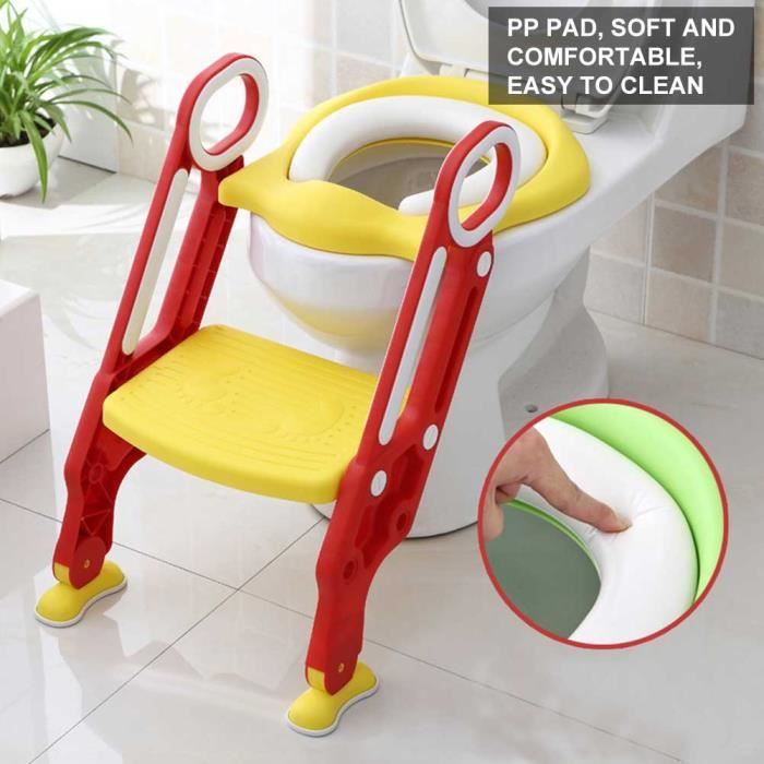Siege De Toilette Enfant Pliable Et Reglable Reducteur De Toilette Bebe Avec Marches Large Lunette De Toilette Confortable Materiaux De Haute Qualite Siege De Toilette Bebe Pliable Avec Coussin Bebe Et Puericulture Apprentissage De La