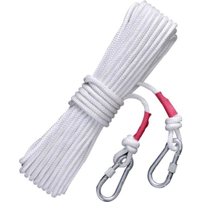 Powmag Corde De Sauvetage 20m Avec Mousqueton - Corde Nylon 8mm Rouge Haute Résistance