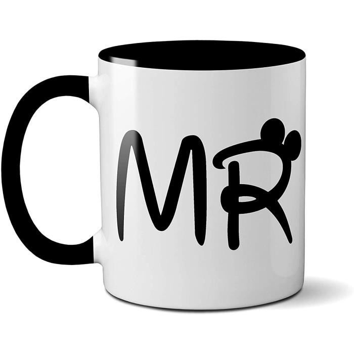 HWSWSH Lot 2 Tasses Couple Mr & Mrs 350ml – Céramique Avec Couvercle & Cuillère, Coffret Cadeau Romantique Saint-Valentin, Mariage, Anniversaire