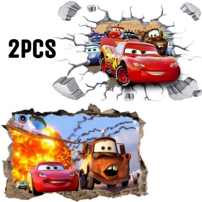 Kibi 2pcs Stickers Muraux Cars 3d Disney Wall Decal Enfants