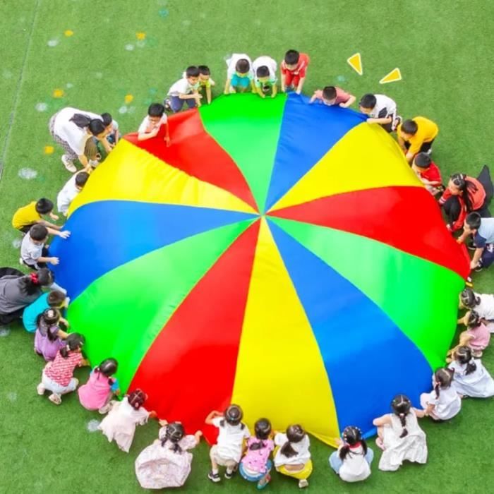 Parachute Arc-en-Ciel Géant 6,1 M – 24 Poignées – Jeu Coopératif Extérieur – Dès 3 Ans