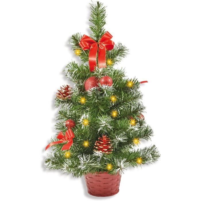 Mini Sapin De Noël Illuminé Avec Guirlande Lumineuse Nœud Boules De Noël Choix De Couleurs