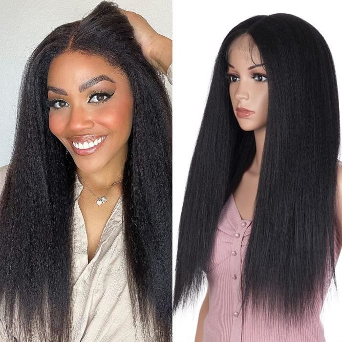 26 Pouces Yaki Straight T Part Lace Wig Kinky Straight Human Hair
