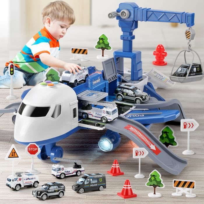 Jouet Avion Enfant 3 Ans Garçon Filles - Avion Transporteur de Voitures - Bleu - Jouet
