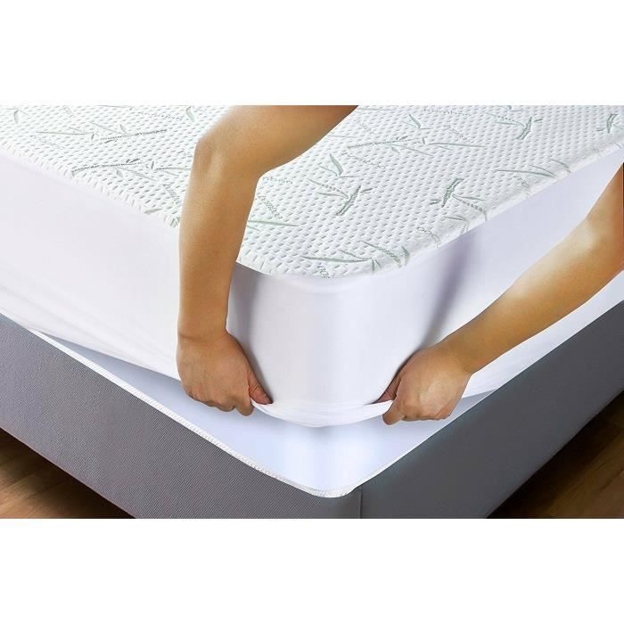 Levesolls Protège Matelas Imperméable 160x200cm Alèse Matelas en Bambou Doux Respirable Protection de lenvironnement Protection Hypoallergénique Contre Les Punaises Acariens Allergènes Bactéries 