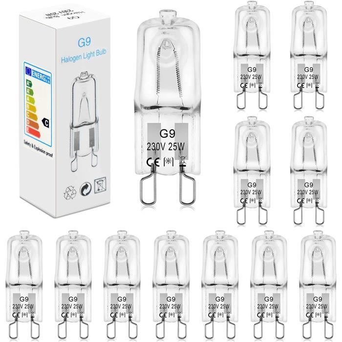 12er Pack Ampoule Halogene G9, Ampoule G9 25W 230V, Intensité Variable