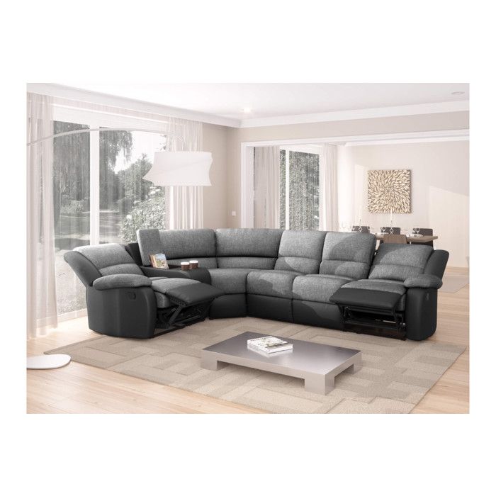 canape d angle de relaxation 5 places detente en simili tissu noir gris cdiscount maison