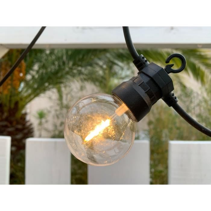 guirlande lumineuse extérieure elume vintage - 6m à connecter - 10 ampoules filament led blanc chaud