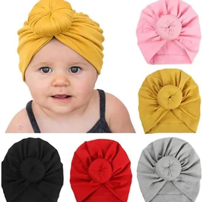 Bonnet turban avec grand chignon pour bébé fille de 0 à 18 mois