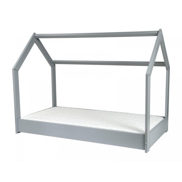 Ensemble matelas ECO+Lit maison cabane 160x80cm gris