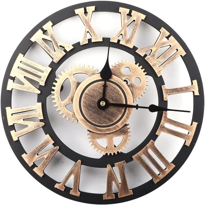 Horloge Murale Bois Rustique 38,1 Cm - Mouvement Quartz Silencieux - Décoration Intérieur Cuisine Salon - 5