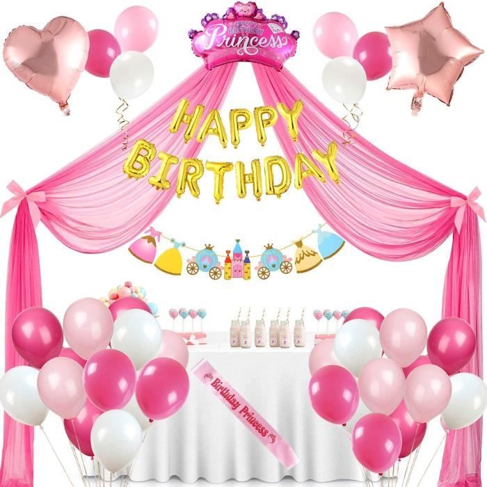 Princesse Decoration Anniversaire Fete Fille Party Rose Blanc Ballon Guirlande D Or Ballons Anniversaire Ceinture Rose Toile Fond Cdiscount Maison