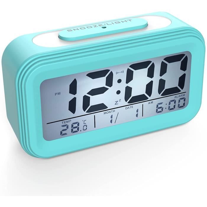 Réveil Digital Coolzon Avec Veilleuse - Grand écran LED - Affichage Température, Calendrier - Fonction Snooze - Noir