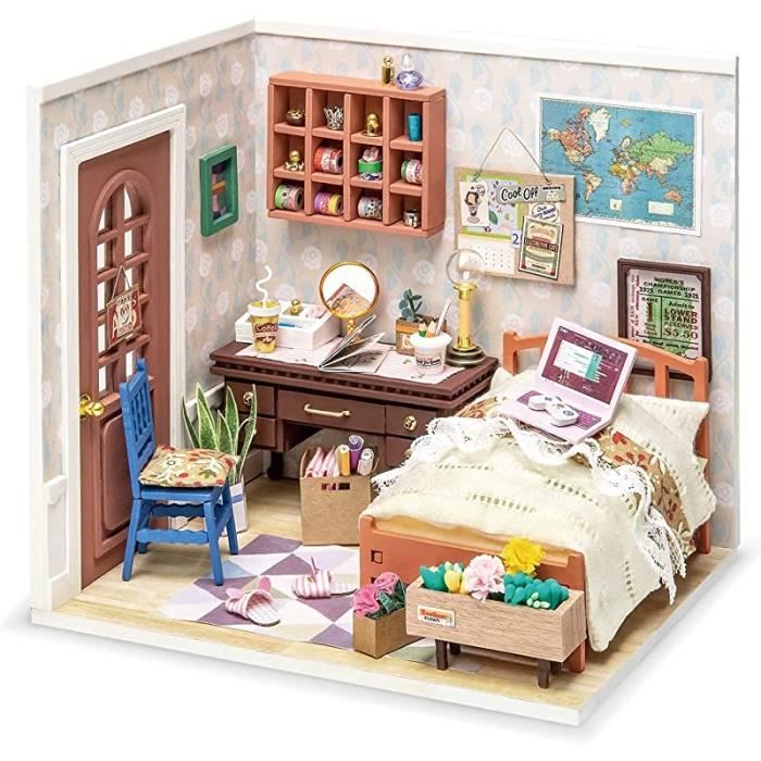 Maison de poupée, en bois, moderne, accessoires pour poupée, avec meubles  de maison, jouet de Noël, convient chambre à coucher.