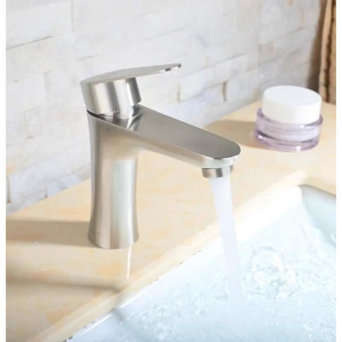 Robinet de salle de bain en acier inoxydable 304 avec deux tuyaux,robinet lave-mains pour évier Argent G3-8