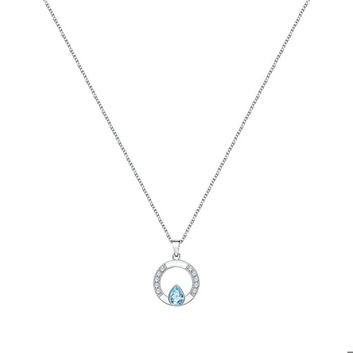 Collier CLEOR Argent 925/1000 Cristal Bleu 40 cm Femme