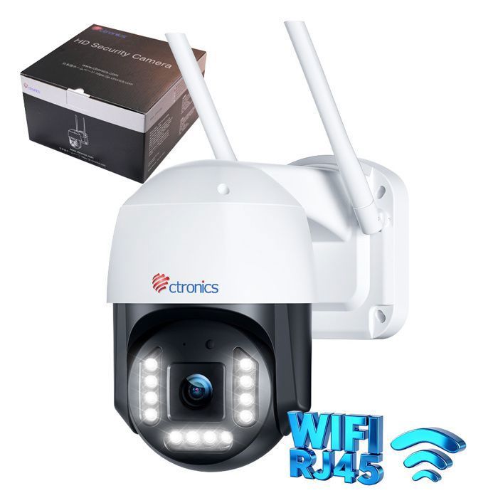 Ctronics 4K 8MP Caméra Surveillance Lot de 2,16X Zoom Optique,Auto Balayage/Suivi/Zoom,2.4/5Ghz WiFi Détection Humains/Véhicules/Animaux, 60M Vision de Nuit