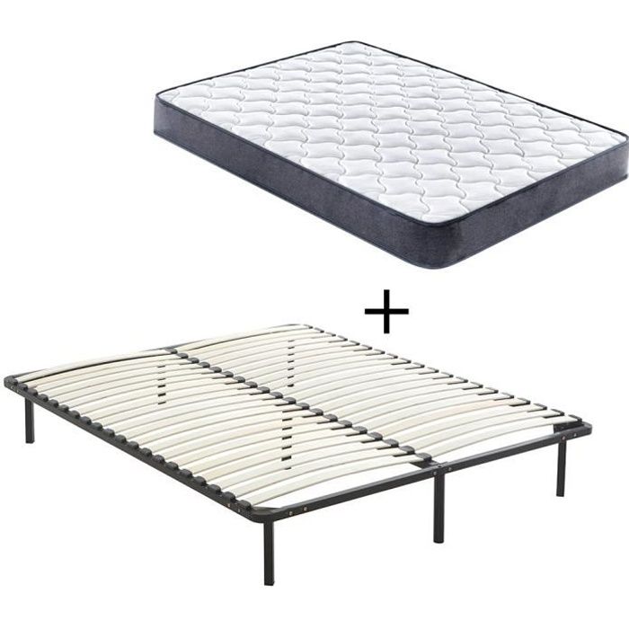 Matelas mémoire de forme 160x200x20cm + Sommier 160*200 - DEWINNER - Ressorts ensachés - Blanc