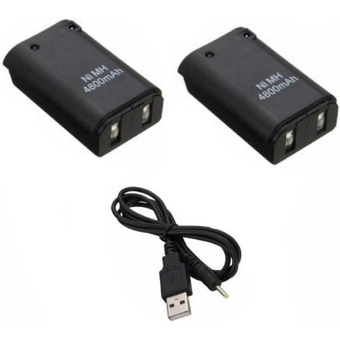 2 Batteries manette Xbox 4800 mah + Câble chargeur Batterie Xbox 360 HobbyTech