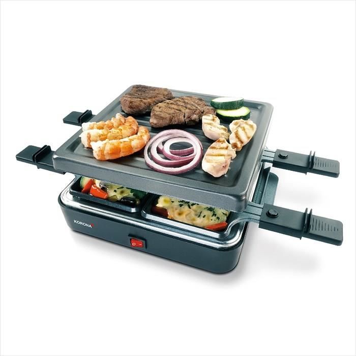Korona 45081 Raclette Grill pour 4 personnes - Raclette carrée avec 4 casseroles et 4 spatules - plaque grill amovible