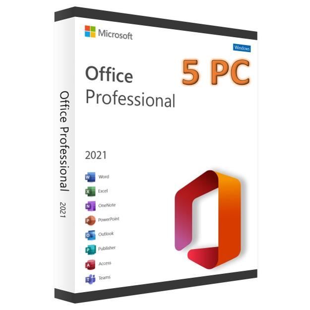 Logiciels – Microsoft – Office 2021 Professionnel Plus – 5 PC – Téléchargement rapide – Windows 10 & 11
