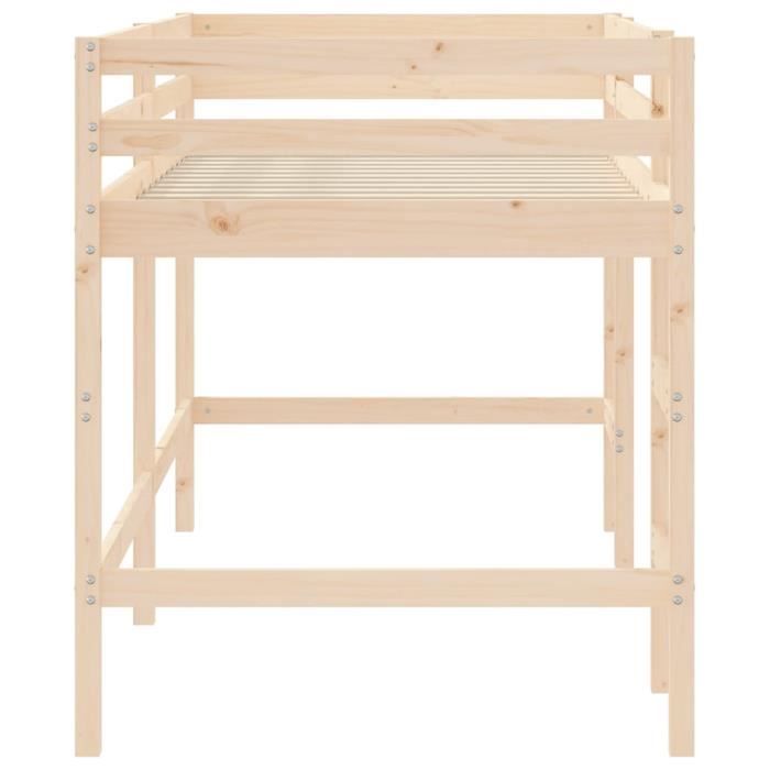 Lit mezzanine enfants - MOTHINESSTO - YY1024 - Bois pin massif - 80x200 cm - Échelle incluse