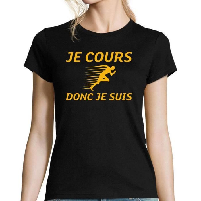 Running Je Cours Donc Je suis T Shirt Femme Sport Humour Drole et Sympa pour Tous Les Sportifs Passionnes