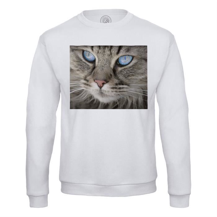 Sweat Shirt Homme Chat Tigre A Poils Longs Persan Main Coon Yeux Bleu Blanc Cdiscount Pret A Porter